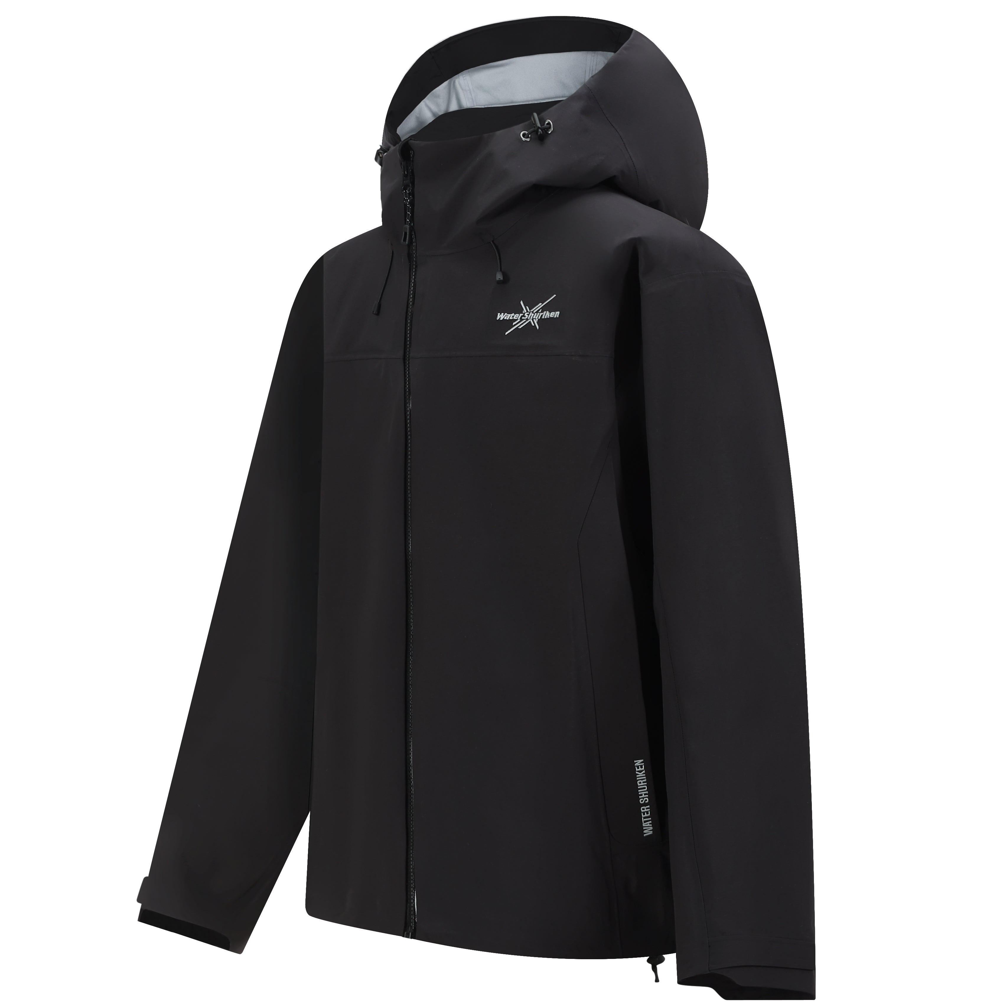 Diagonal-Zip Waterproof Shell Jacket -BLK