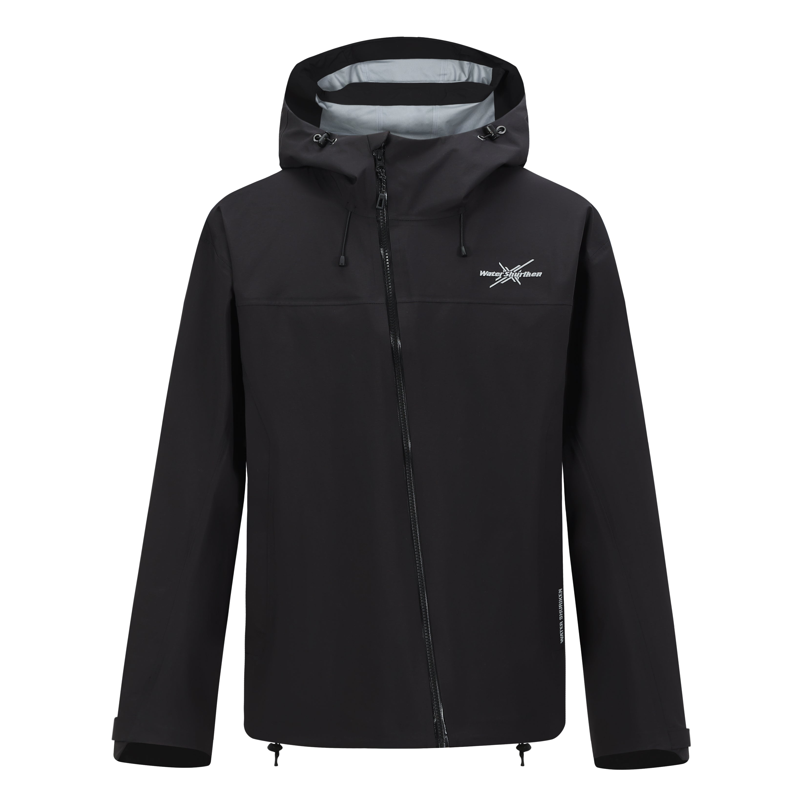 Diagonal-Zip Waterproof Shell Jacket -BLK